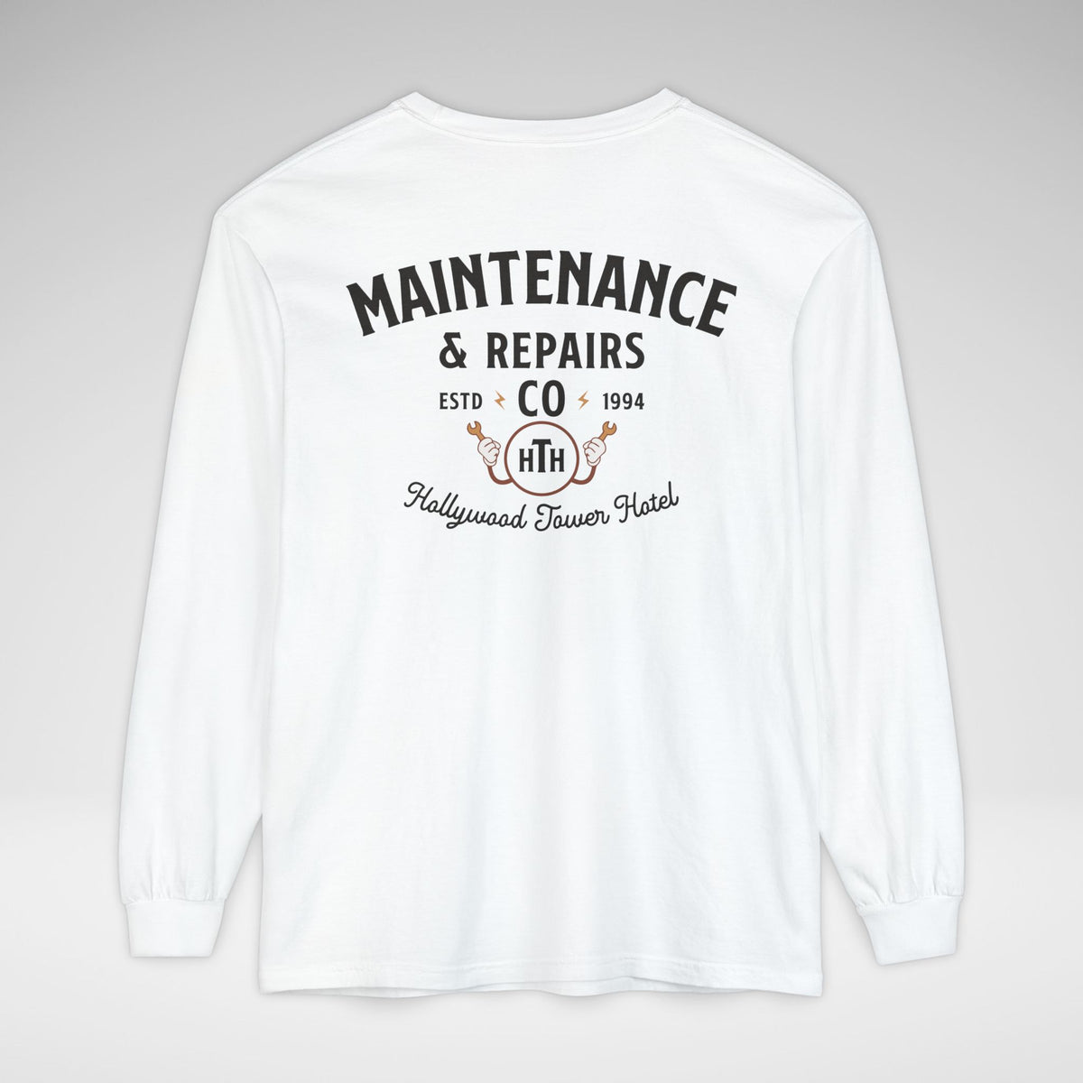 Hollywood Tower Hotel Maintenance & Repairs Comfort Colors Unisex Garment-dyed Long Sleeve T-Shirt