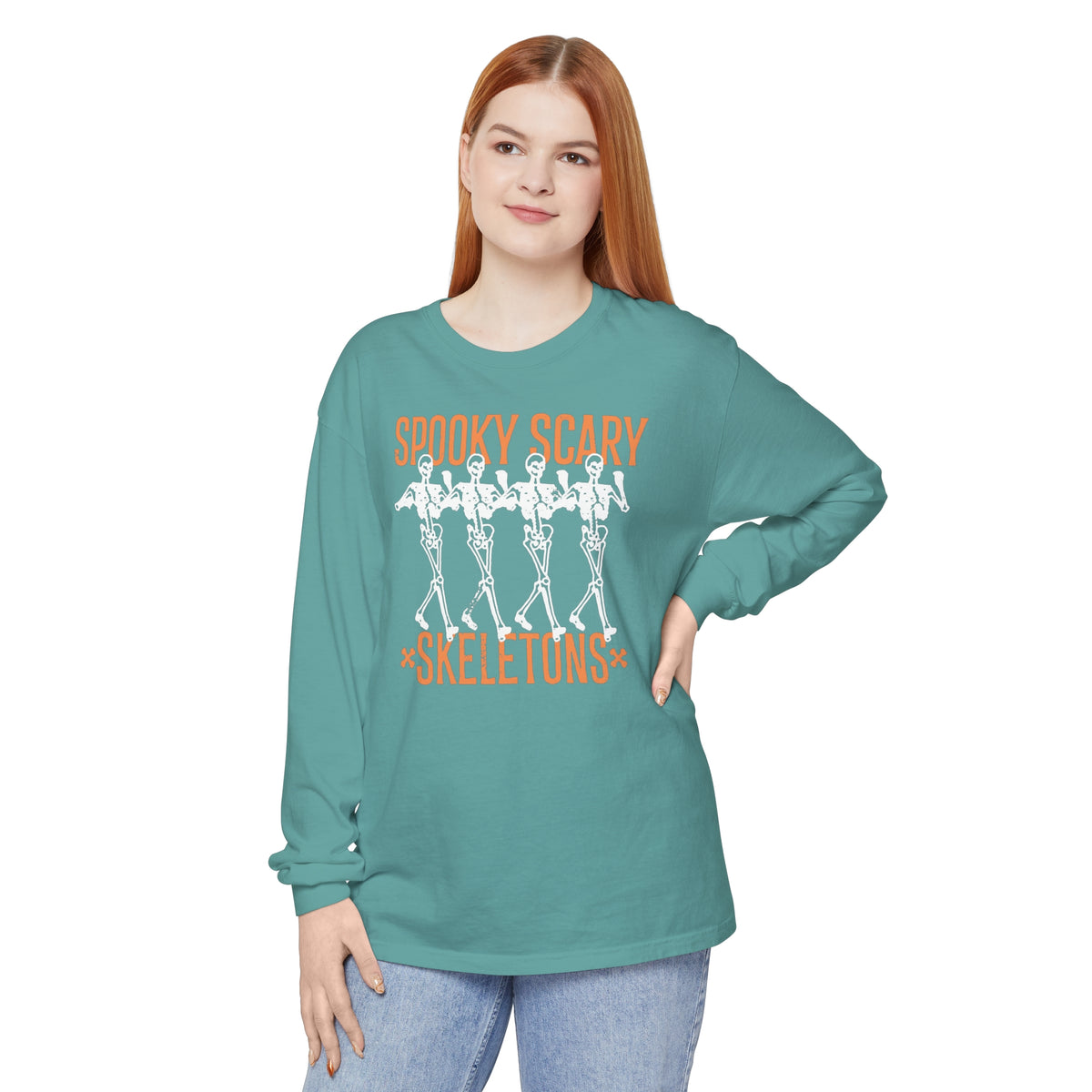 Spooky Scary Skeletons Comfort Colors Unisex Garment-dyed Long Sleeve T-Shirt