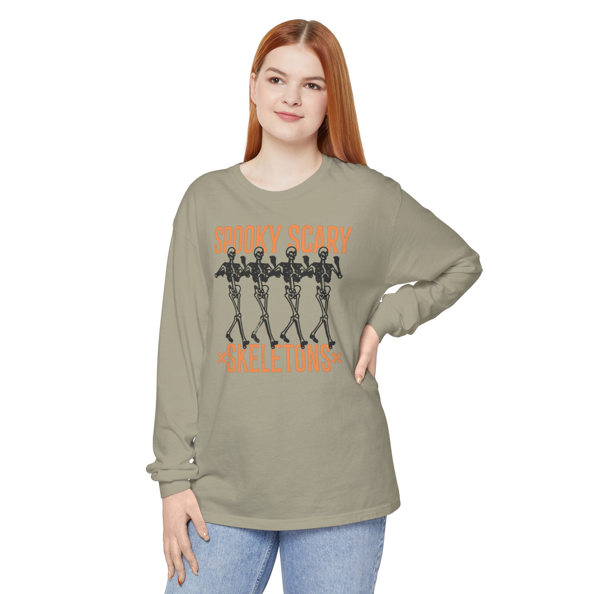 Spooky Scary Skeletons Comfort Colors Unisex Garment-dyed Long Sleeve T-Shirt