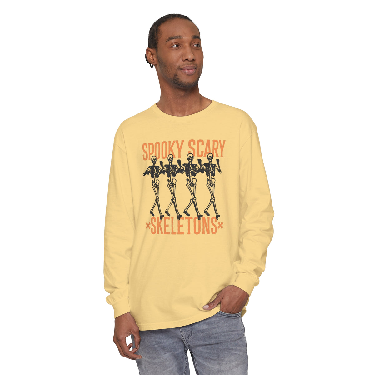 Spooky Scary Skeletons Comfort Colors Unisex Garment-dyed Long Sleeve T-Shirt