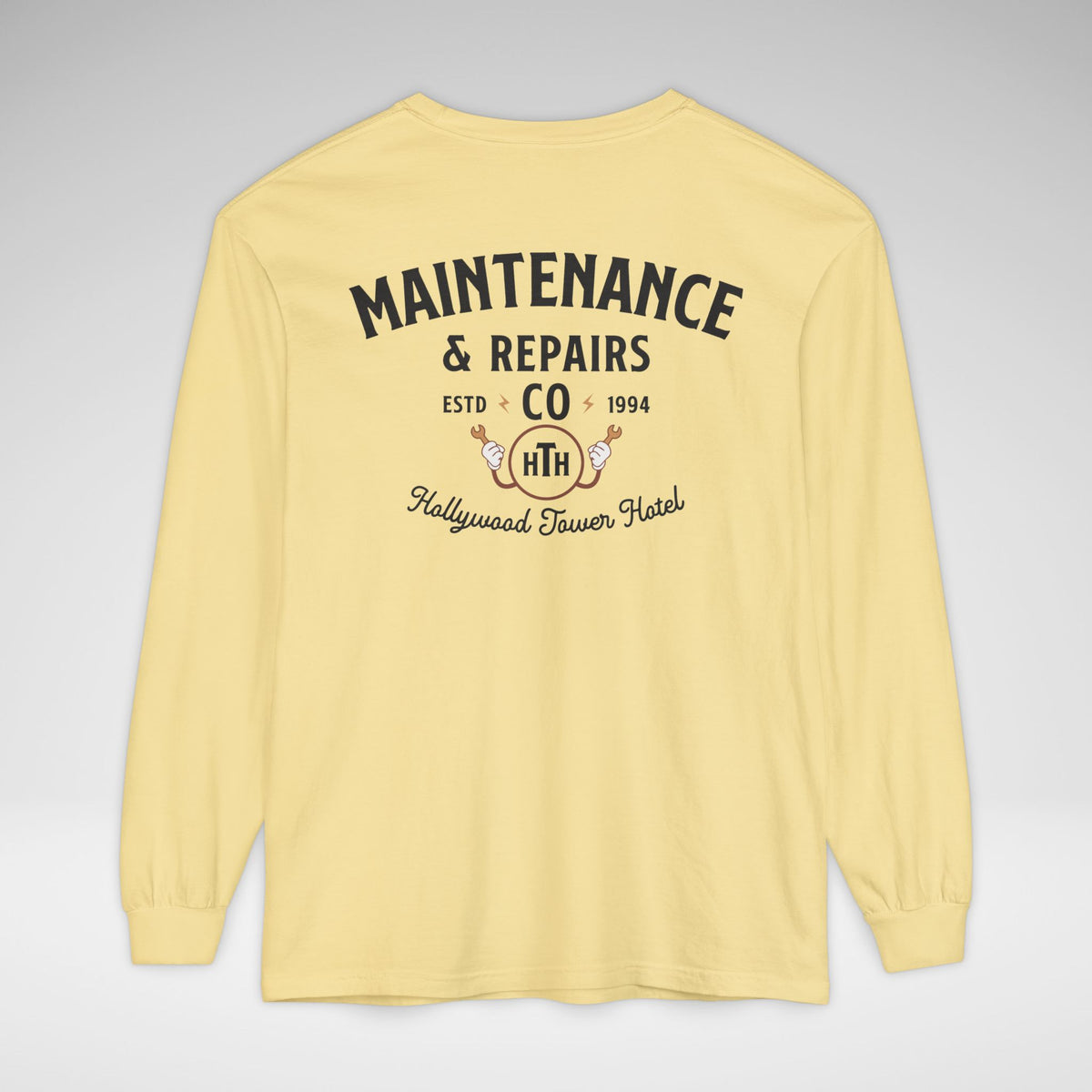 Hollywood Tower Hotel Maintenance & Repairs Comfort Colors Unisex Garment-dyed Long Sleeve T-Shirt