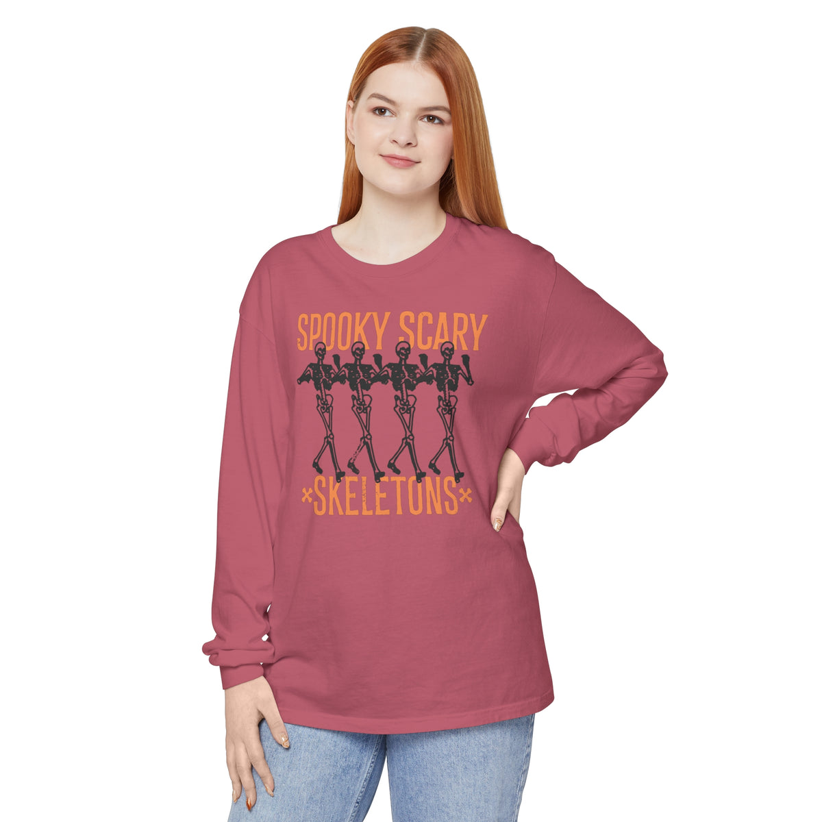 Spooky Scary Skeletons Comfort Colors Unisex Garment-dyed Long Sleeve T-Shirt