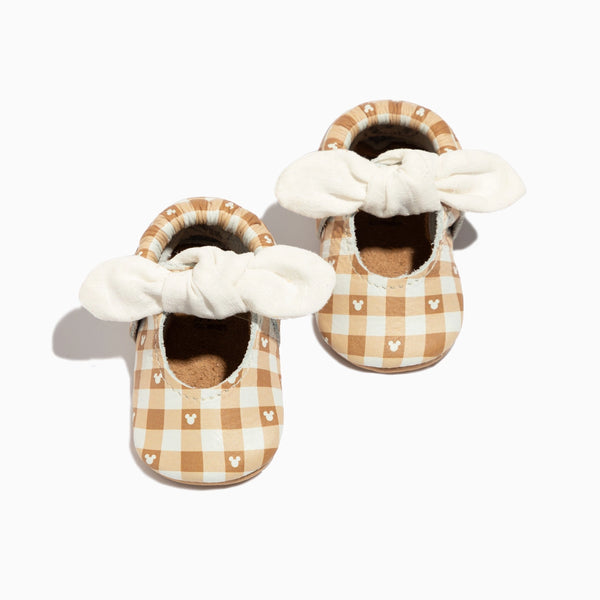 Disney Gingham Mickey Mouse Knotted Bow Baby Shoe