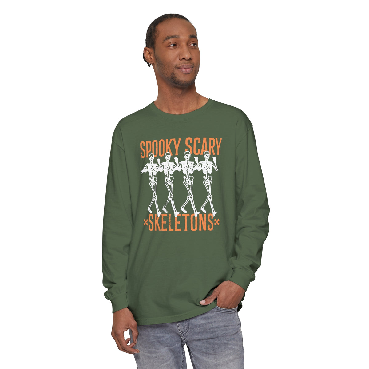 Spooky Scary Skeletons Comfort Colors Unisex Garment-dyed Long Sleeve T-Shirt