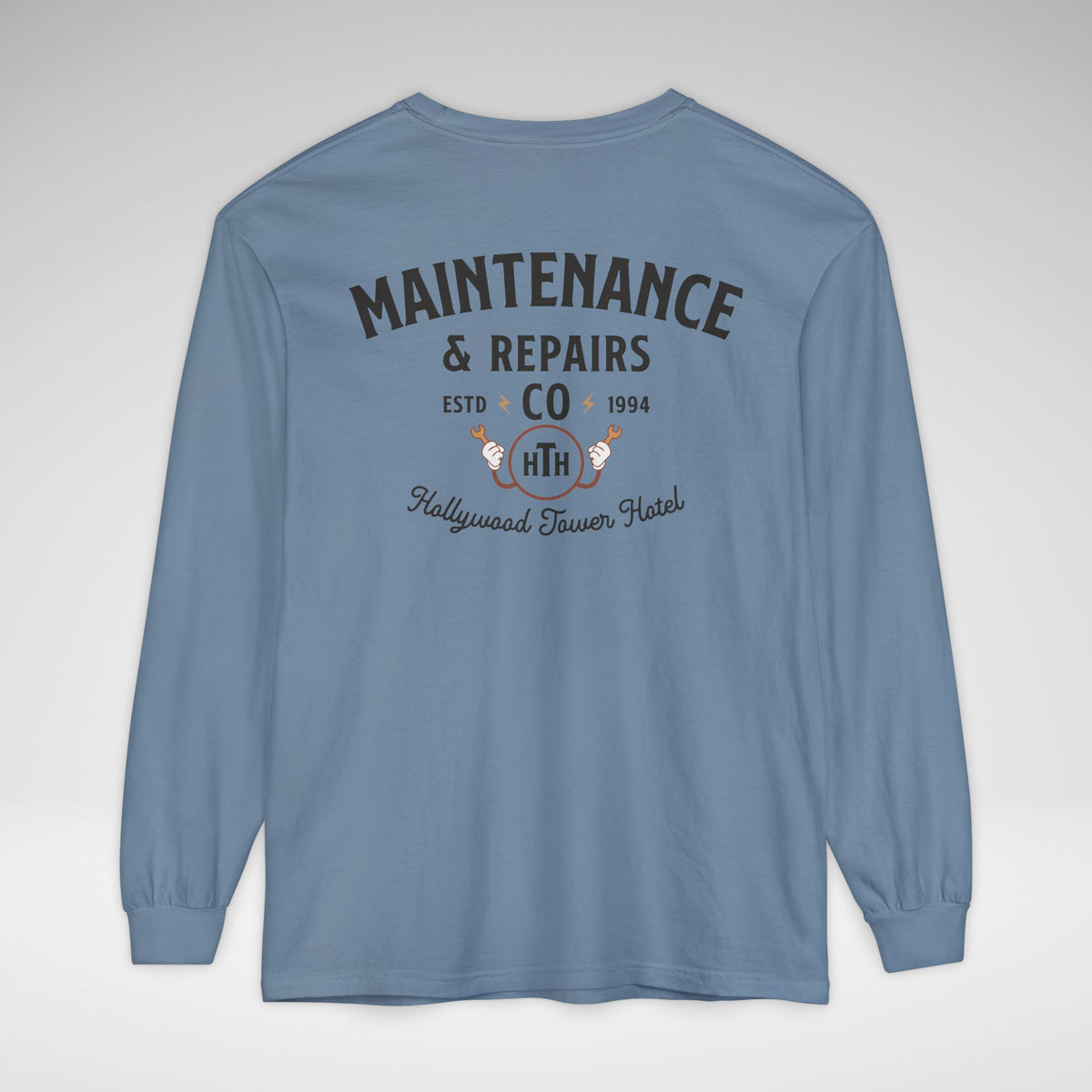 Hollywood Tower Hotel Maintenance & Repairs Comfort Colors Unisex Garment-dyed Long Sleeve T-Shirt