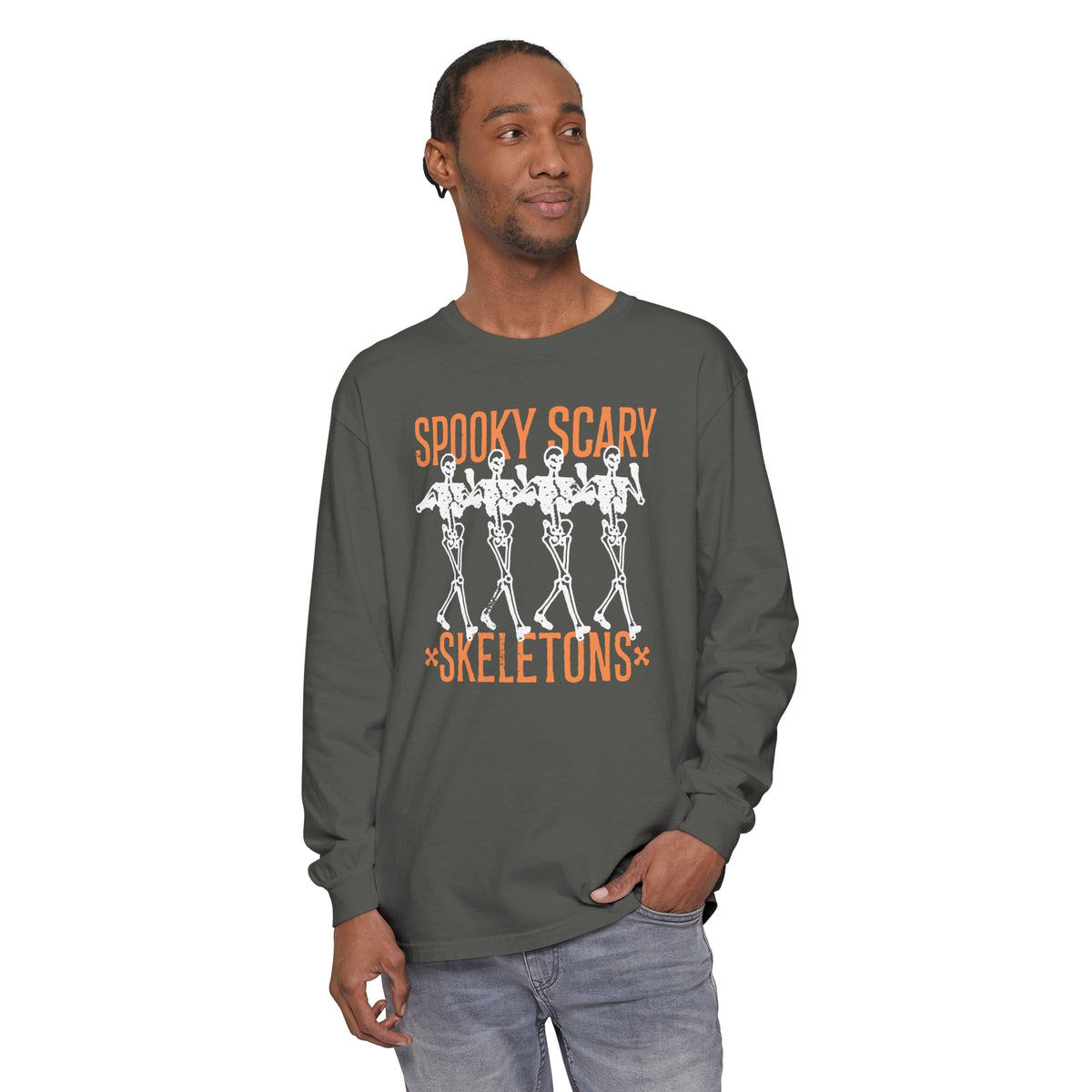 Spooky Scary Skeletons Comfort Colors Unisex Garment-dyed Long Sleeve T-Shirt