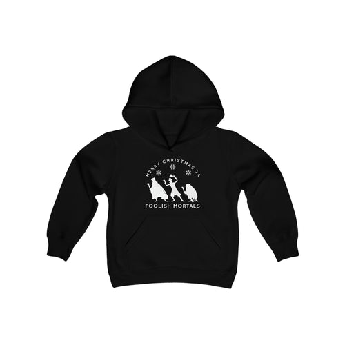 Merry Christmas Ya Foolish Mortals Gildan Youth Heavy Blend Hooded Sweatshirt